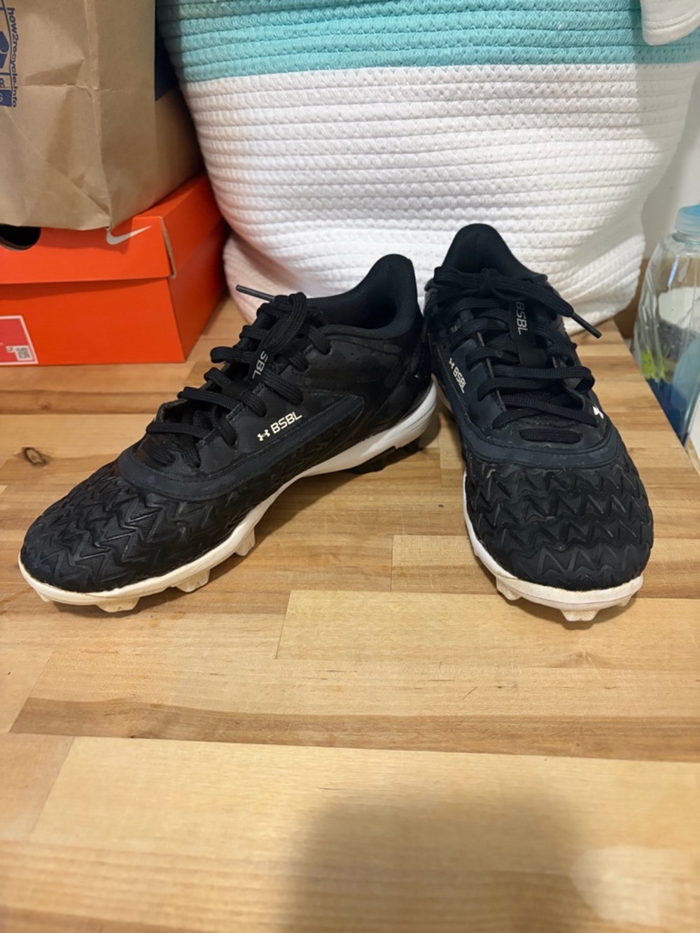 Under Armour Youth Black Baseball Cleats with White Soles